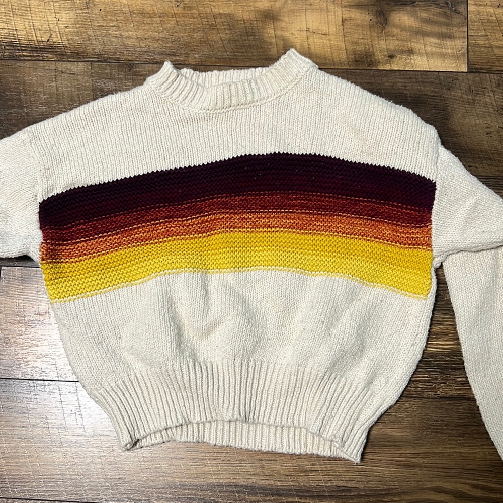 Colorful cropped sweater burgundy red orange and yellow
